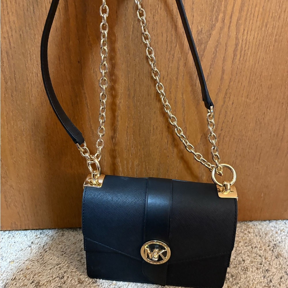 Michael Kors Black and Gold Crossbody Bag with Elegant Chain Strap